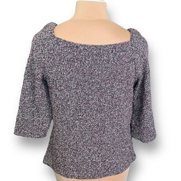 Ann Taylor Marled Knit Sweater Maroon Neutral Pullover Knit Square Neck Medium - Picture 3 of 9